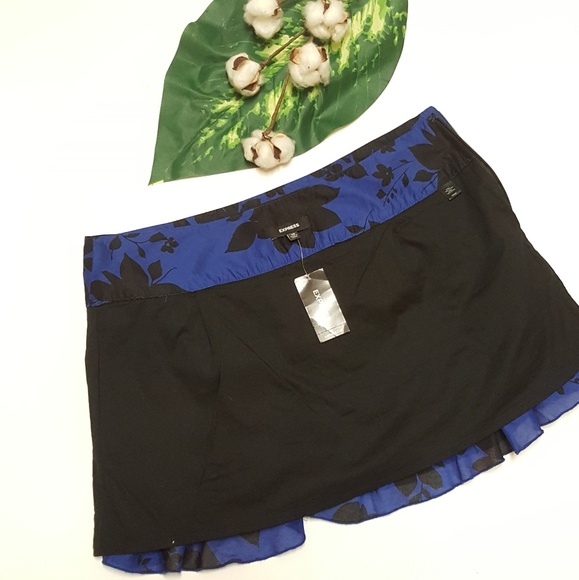 Express Women's Ruffle Floral Blue and Black Tiered Skirt Sz10 - Picture 6 of 9